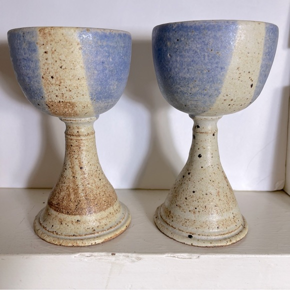 Ceramic Handmade Chalice Goblet Wine Glasses Set Of 2 - Picture 4 of 12